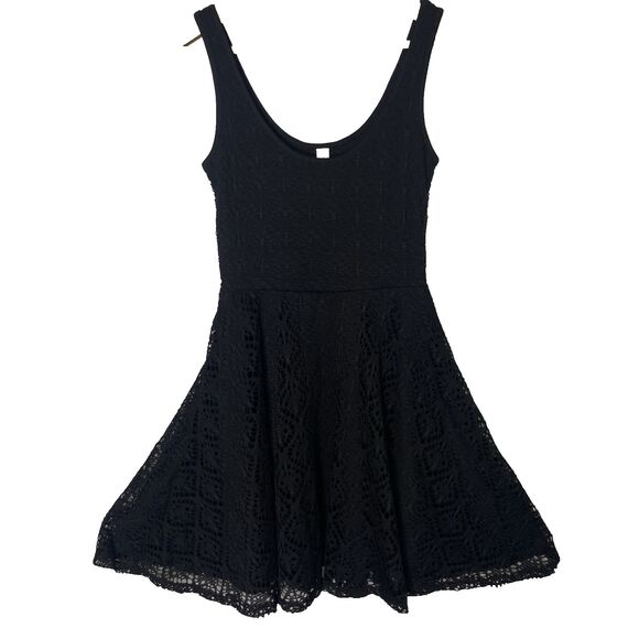 AEROPOSTALE Mini Dress Lace Overlay Sleeveless Scoop Fit & Flare Womens XS Black - Picture 1 of 10